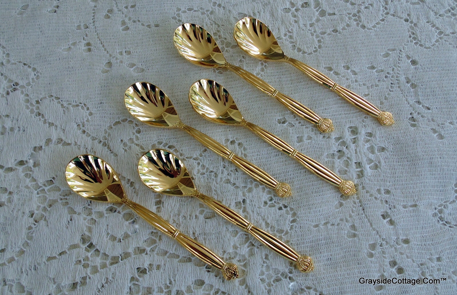 Gold Plated Spoons, Set of Six, Demitasse Gold Spoons, Excellent NOS