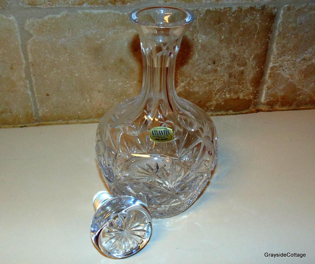 Atlantis Cut Glass Brandy Liquor Decanter Set with Four Snifters. Full