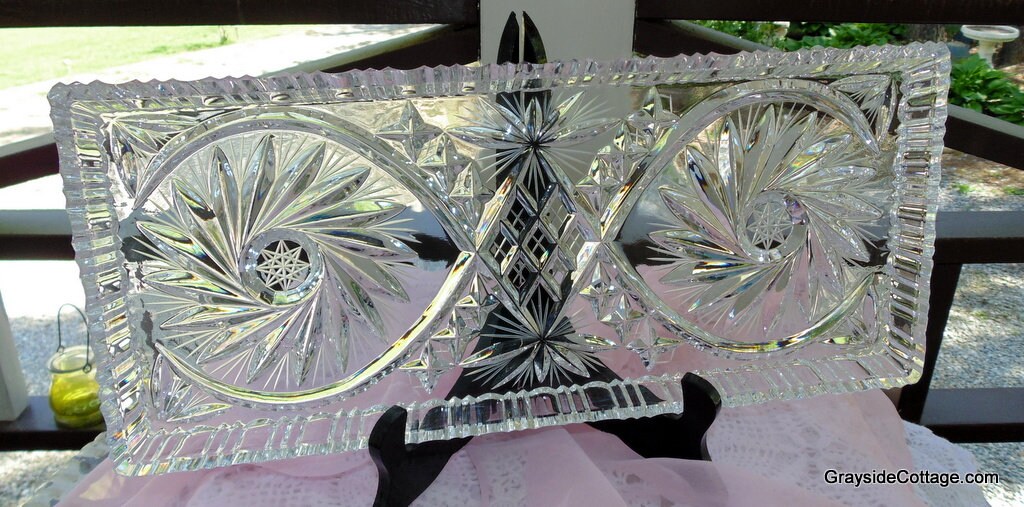 Cut Crystal Vanity Tray • Lead Crystal Tray • Vintage Vanity Tray