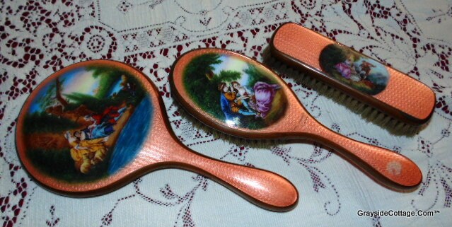 Antique 3 Piece Dresser Set Hand Mirror Hair Brush Clothes Brush