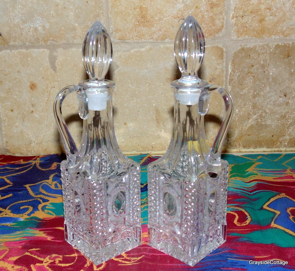 Celini Hand Cut Crystal Cruets with Stoppers Vintage 24 Lead Crystal