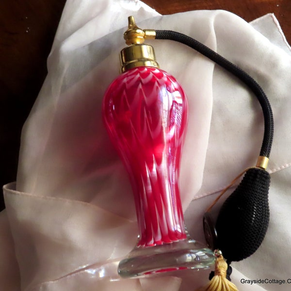 Murano Perfume Bottle, Red Art Glass • 7" Tall, Bulb Atomizer w/Tassel • Scent, Fragrance, Aroma Victoria's Secret