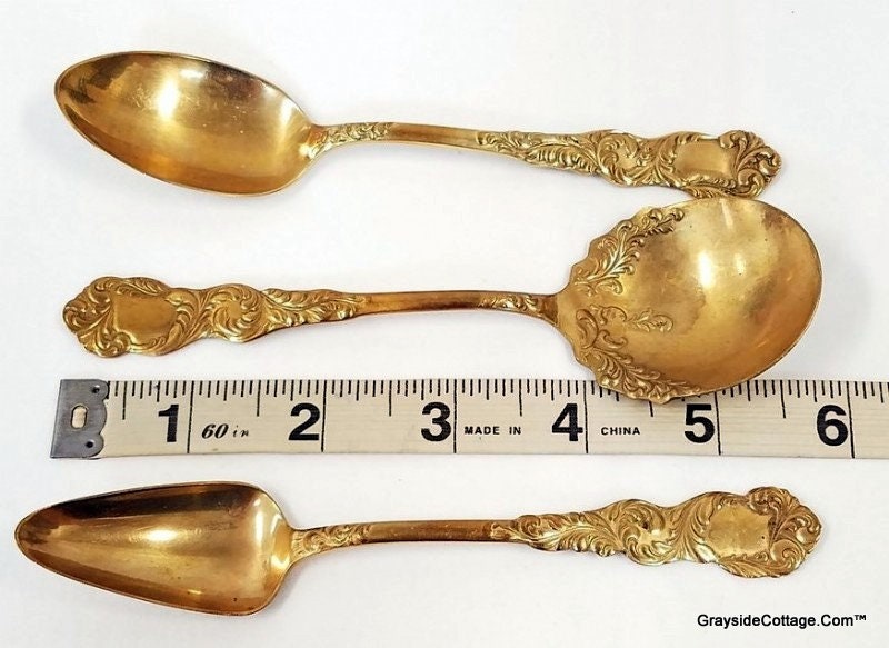 Antique Serving Spoons Waldo HE c 189093, Bronzed Aluminum Spoons, Non