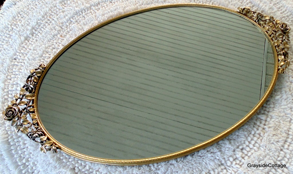 Vintage Matson Oval Mirror Gold Plated Bathroom Vanity Mirrored