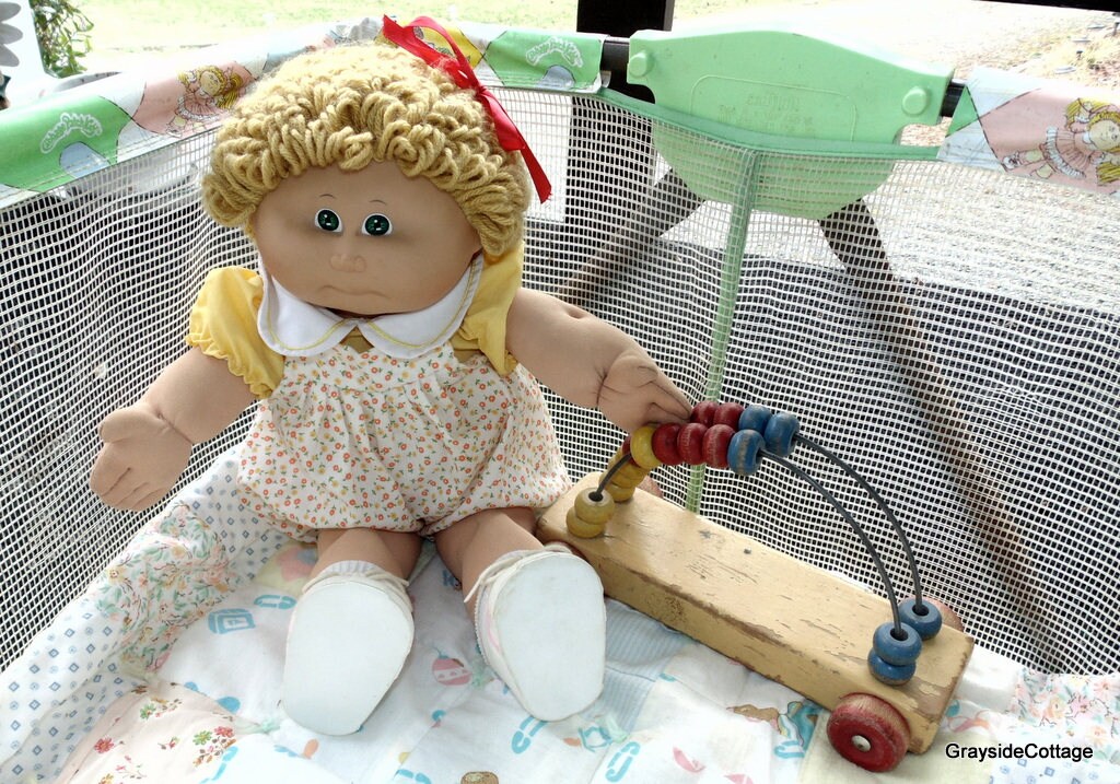Cabbage Patch Doll with Cabbage Patch Playpen, Handmade Quilt and