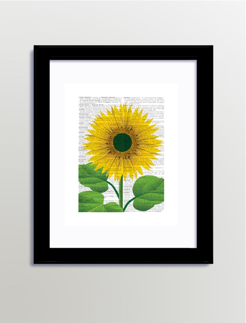 Printable Sunflower, Sunflower Poster, Sunflower Print, Dictionary Print, Sunflower, DIY Flower ...