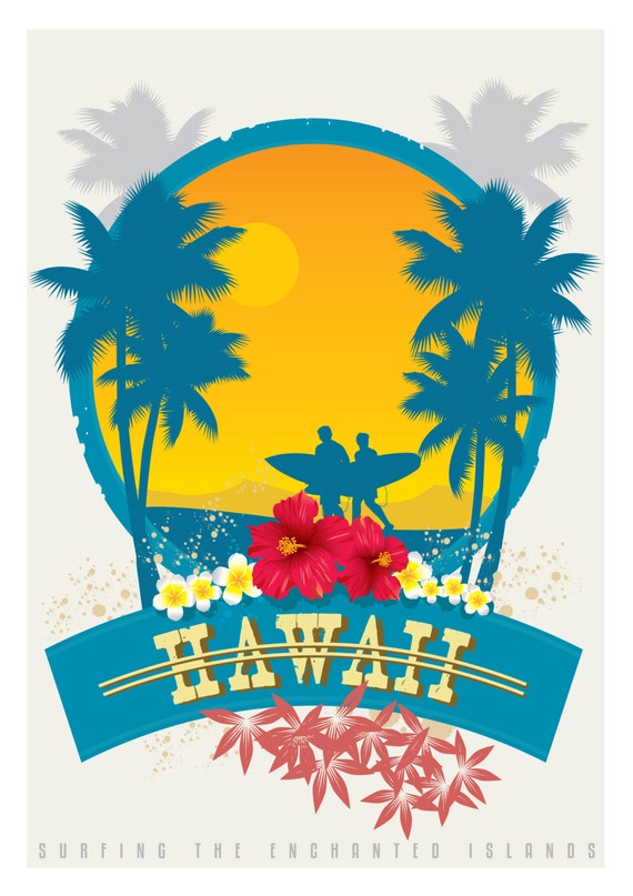 VINTAGE HAWAII SURF SURFING TRAVEL A3 POSTER PRINT