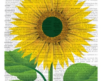 Girasol imprimible, cartel de girasol, impresión de girasol, impresión de diccionario, girasol, impresión de flores DIY, impresión de flores, arte de la flor