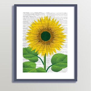 Printable Sunflower, Sunflower Poster, Sunflower Print, Dictionary Print, Sunflower, DIY Flower ...