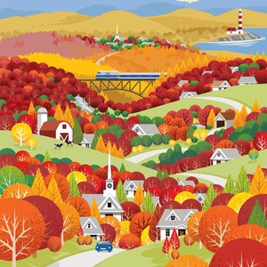 Póster Vintage, Póster de Viaje Vintage, Impresión Art Deco, Póster Art Deco, Póster de Nueva Inglaterra, Póster de Otoño, Arte de Pared Vintage, Póster de Viaje