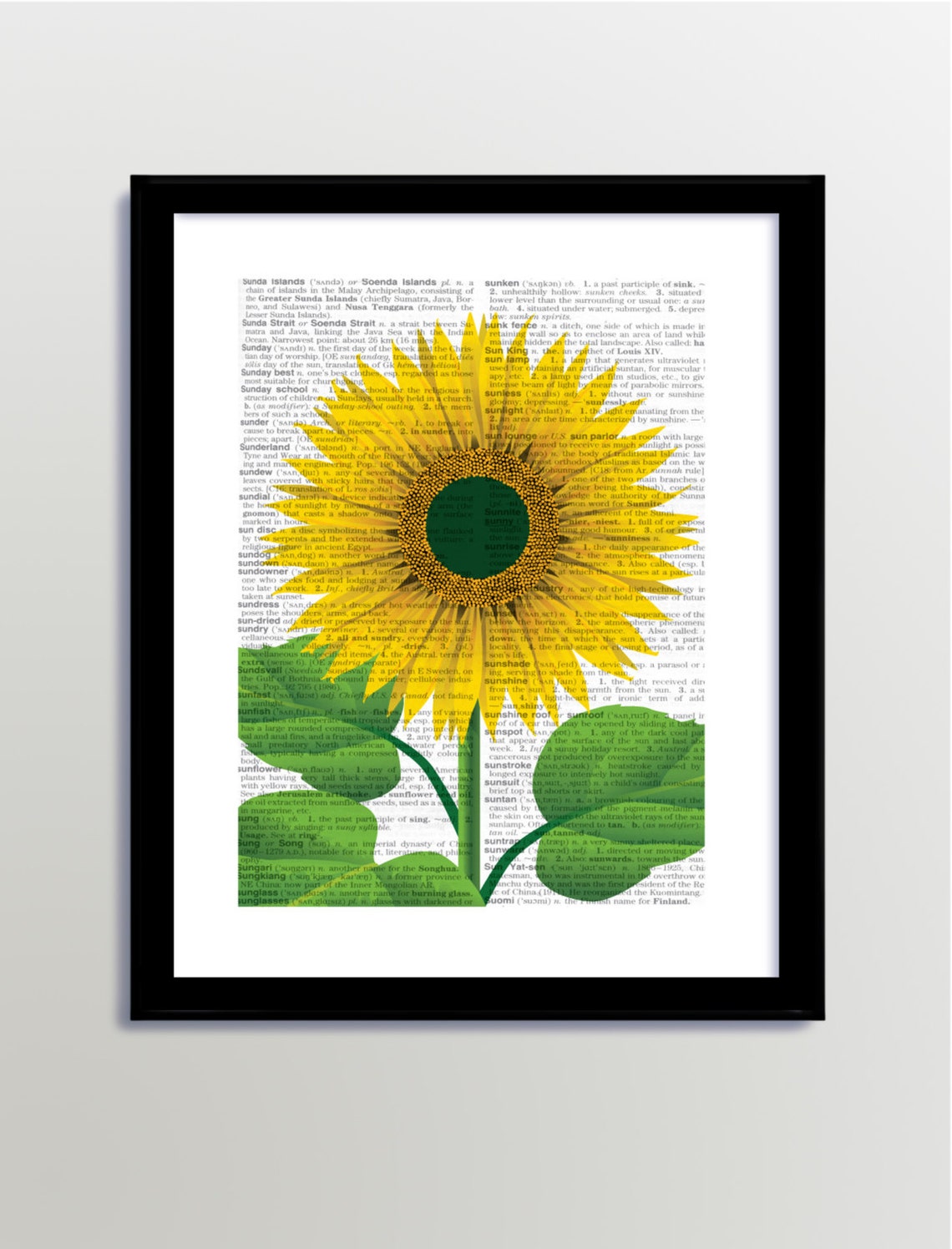 Printable Sunflower, Sunflower Poster, Sunflower Print, Dictionary Print, Sunflower, DIY Flower ...