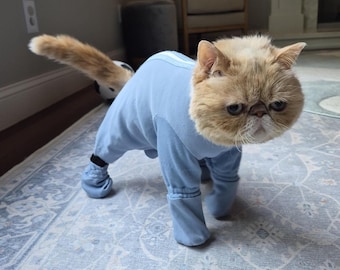 Custom Organic Solid Color 100% Cotton Knit OnePiece with Attached, Indoor or Outdoor Booties. Made To Your Pet's Custom Measurements.