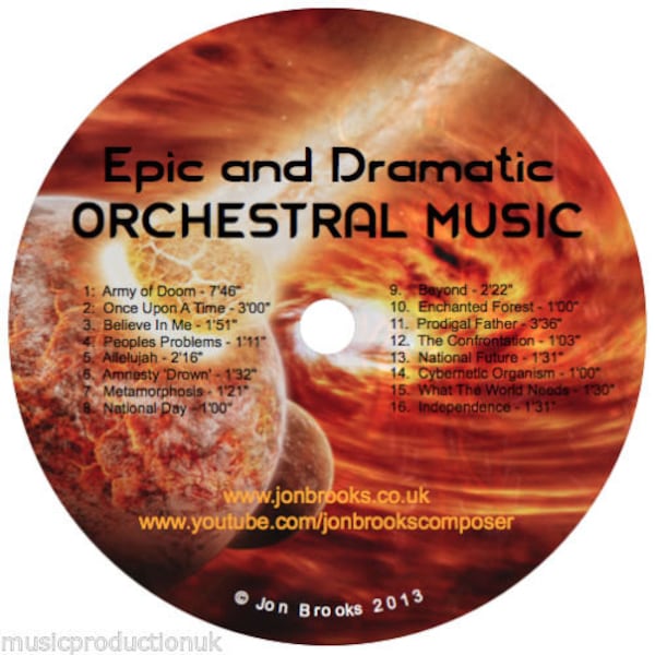 Epic Orchestral Music CD - Dramatic, Instrumental Music CD, Film, Soundtrack, Orchestra, Symphonic Music. (Jon Brooks Music)