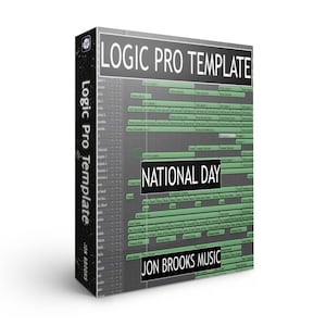 May include: A green and gray box with the text "Logic Pro Template" and "National Day" on it. The box is for a music production template for the Logic Pro software.