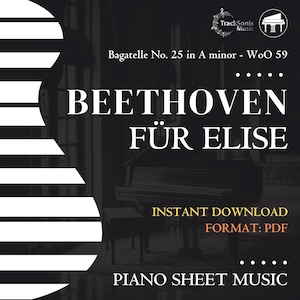 Beethoven &quot;Fur Elise&quot; (Piano Sheet Music) Instant Download PDF Notation - Bagatelle No. 25 WoO 59