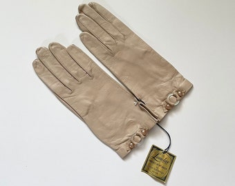Vintage Deadstock Beige Washable Leather Gloves by Parker-Schlesinger, Size 5/5.5
