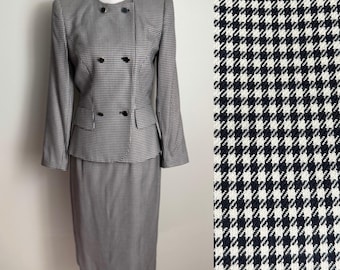 Vintage Kasper for A.S.L. Black and White Houndstooth Skirt Suit Set, 25" Skirt Waist