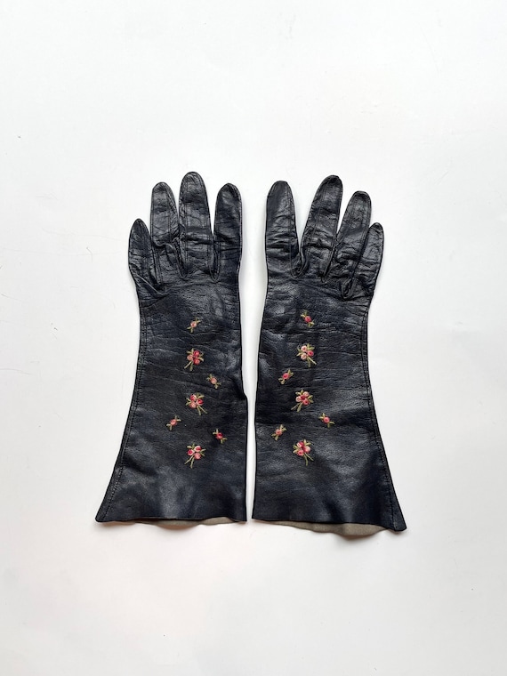 Vintage BEAUTYSKIN Black Leather Gloves with Embro