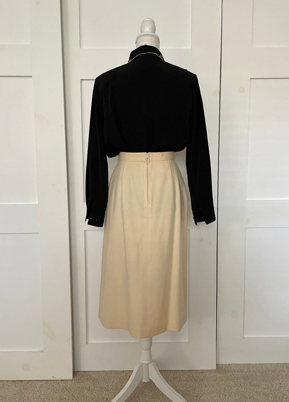 Vintage Cream Wool High Waist Skirt with Front Ac… - image 4