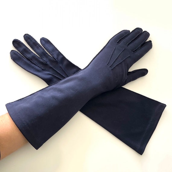 Vintage Van Raalte Dark Navy Blue Nylon Long Gloves, … Gem