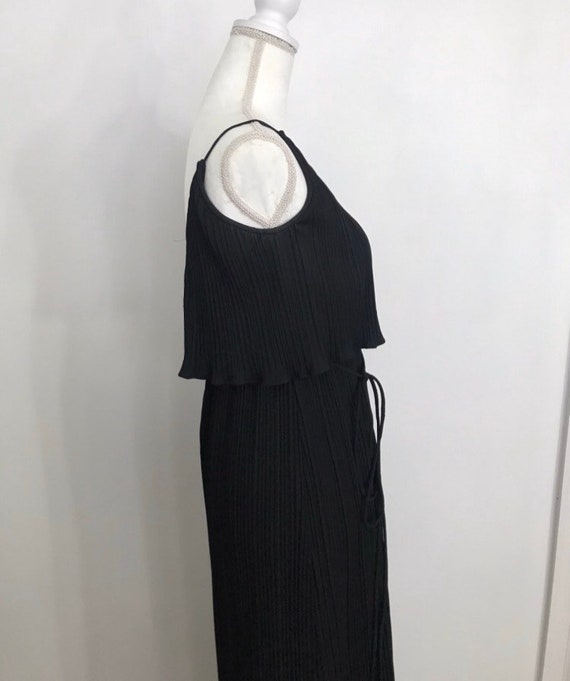 1970s Black Pleated Evening Gown with Sheer Cape … - image 5