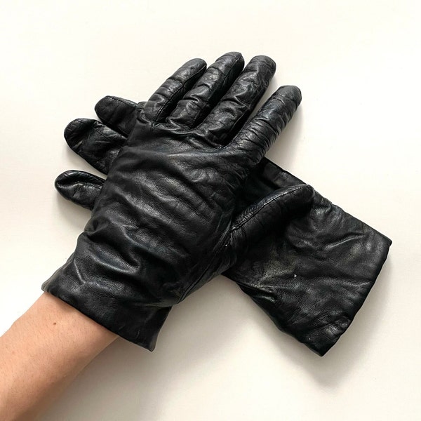 Vintage Black Leather Gloves by Viola Weinberger, Made in France, Size 7