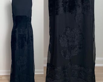 Vintage Sleeveless Black Burnt Velvet Donna Morgan Long Dress Size Large
