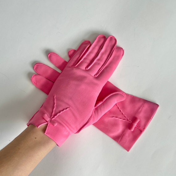 Vintage LADY GAY Pink Over Wrist Length Gloves wi… - image 1
