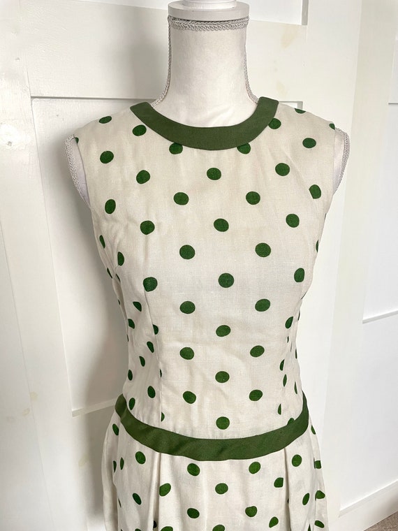 1960s Custom Made Ivory Linen Mod Drop Waist Dres… - image 3