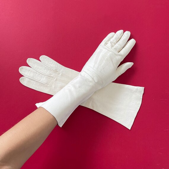 Women 45cm（17.7) Elbow Long Real Leather Fingerless With Three Lines Gloves