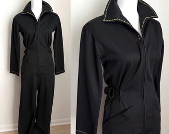 vintage Combinaison noire ajustée à manches longues, taille Small