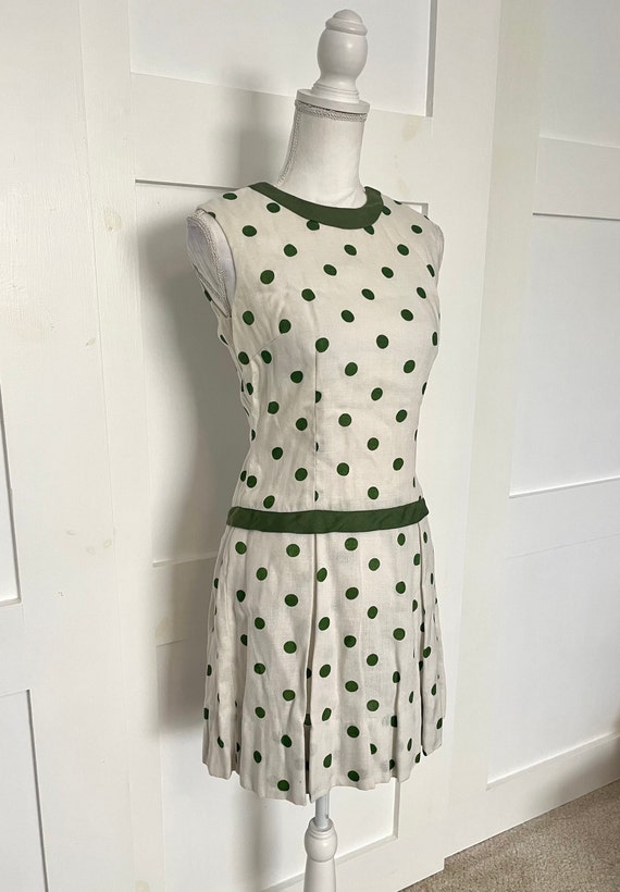 1960s Custom Made Ivory Linen Mod Drop Waist Dres… - image 2