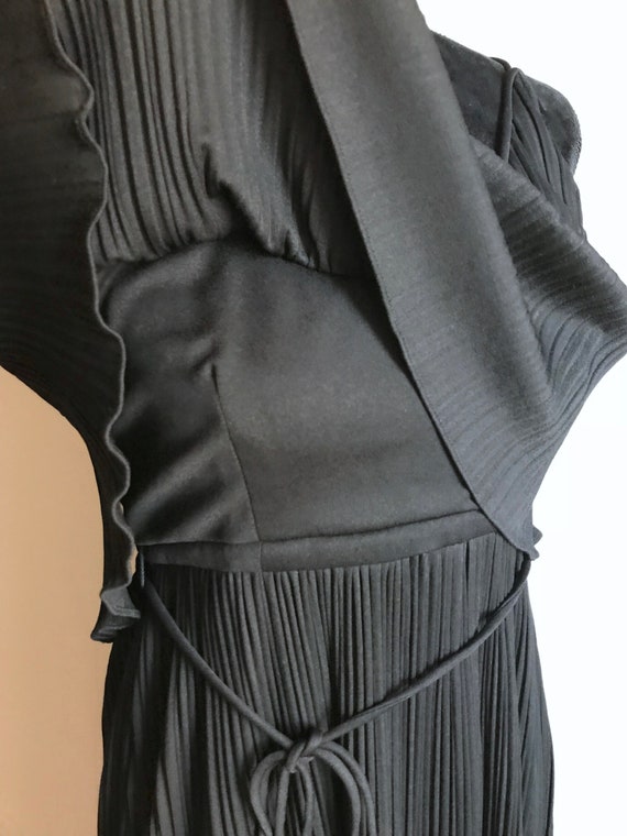 1970s Black Pleated Evening Gown with Sheer Cape … - image 7