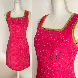 Vintage Hot Pink Colorful Polka Dots Sleeveless Dress Size Small