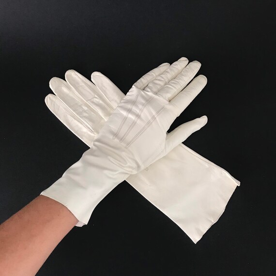 Women 45cm（17.7) Elbow Long Real Leather Fingerless With Three Lines Gloves