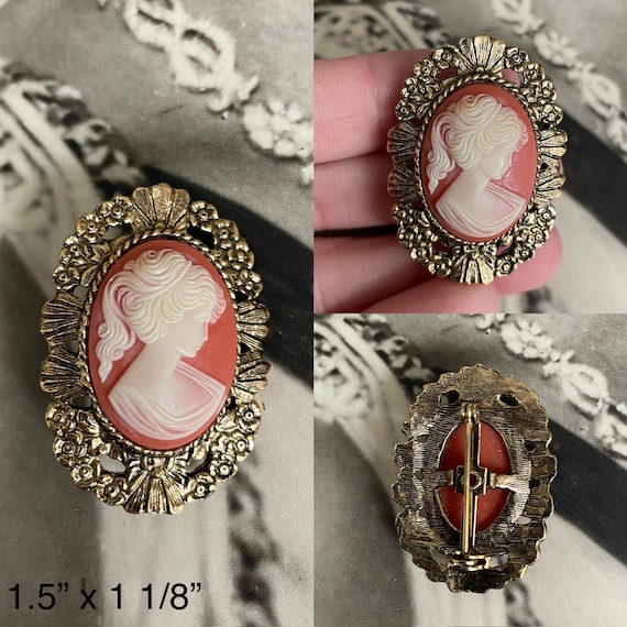 Spilla Cammeo Vintage Con Ritratto E Cristalli - 2 Pezzi, Tonalità Argento, Gioiello Vittoriano - 3