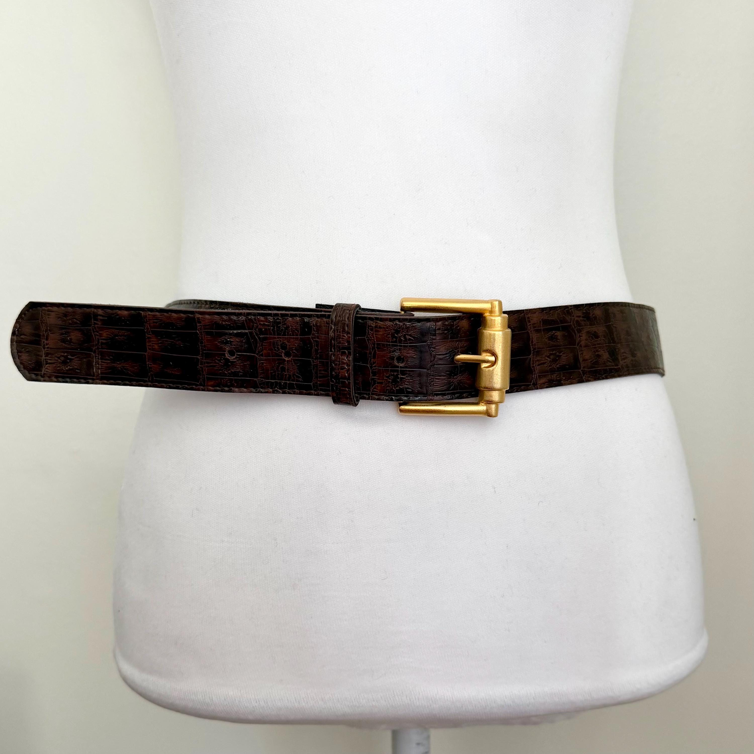 Vintage Dark Brown Faux Alligator Belt With Oversized Gold  display picture 2