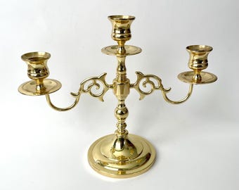 Vintage Three Armed Lacquered Brass Candelabra