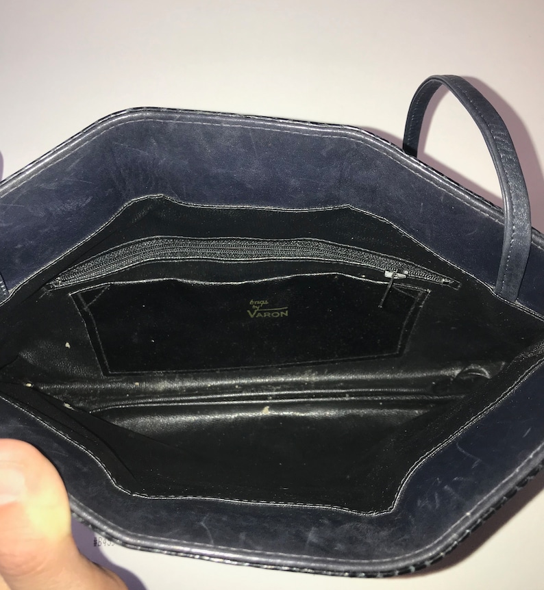 By Bags by Varon Vintage Dark Blue Leather Clutch Bag with Hideable Strap