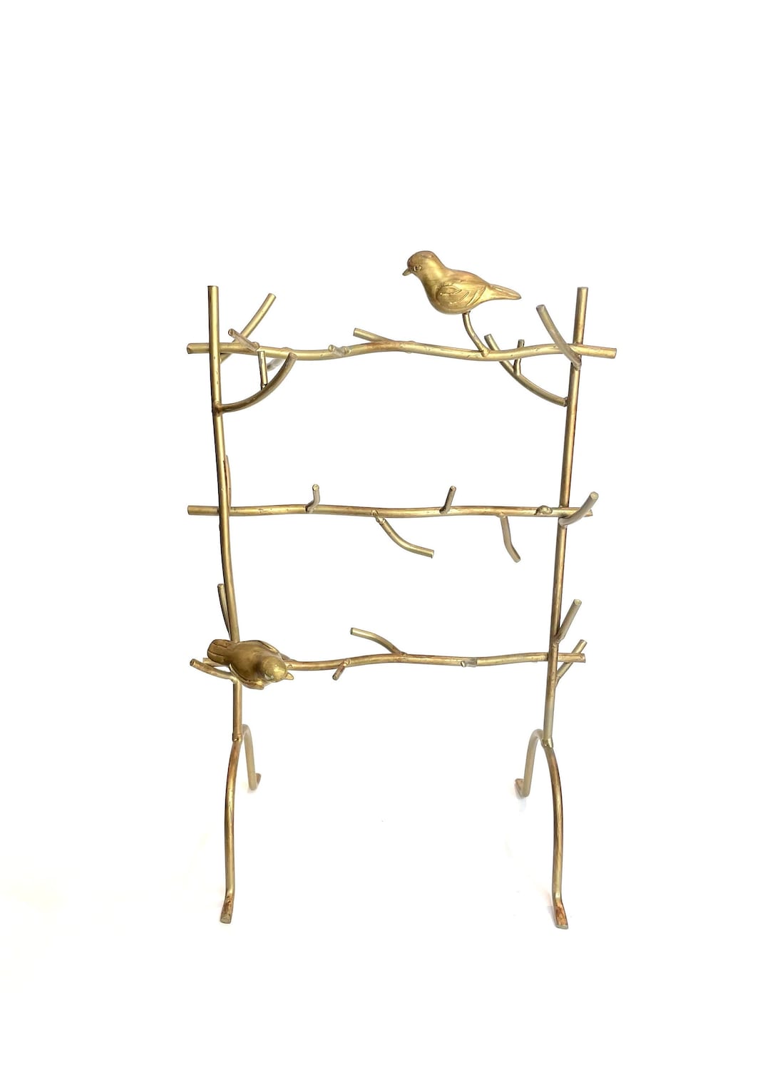 Tiered Gold Metal Jewelry Tree Holder Stand With Birds Etsy