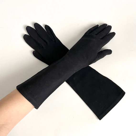 Vintage CRESCENDOE Black Cotton Formal Forearm Gl… - image 1