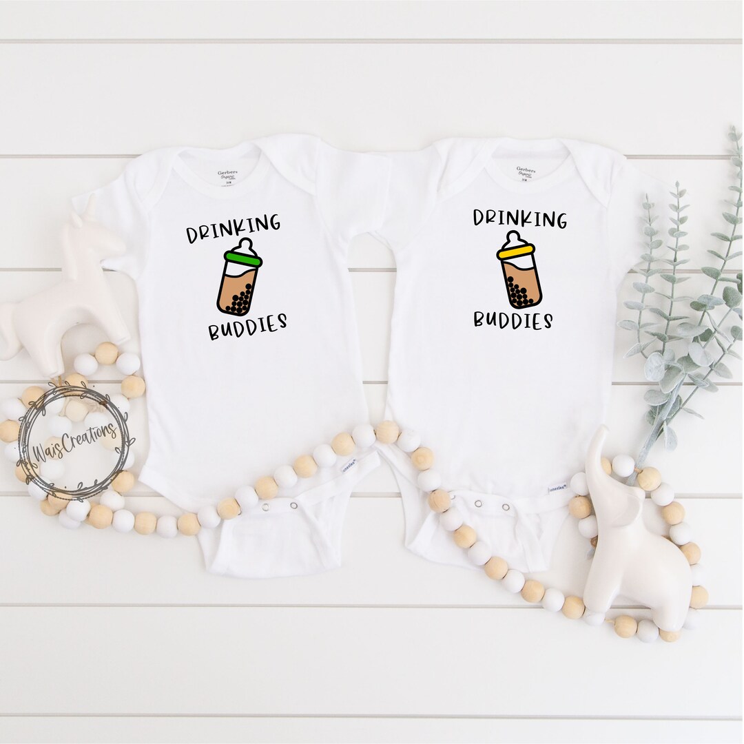 Boba Drinking Buddies Onesies® Bubble Tea Onesies® Twin Babies Matching ...