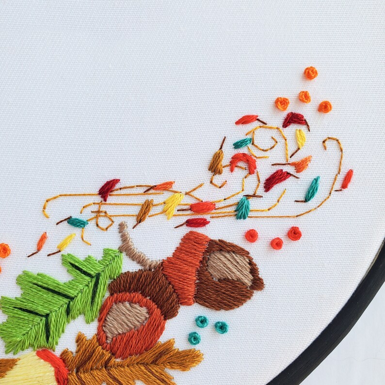 086 Thread Embroidery Leafy Autumn Wreath - PDF Digital Download Embroidery Pattern & Guide ...