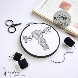 Modèle de broderie du système reproducteur féminin - Téléchargement numérique DIY - Modèle PDF - Broderie à la main moderne - Art de l'anatomie (BeCoProductions)