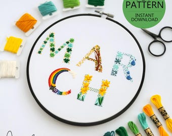 MARCH Monthly Text Series - PDF Digital Download Embroidery Series Pattern & Guide