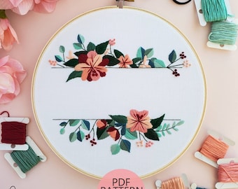 Plain Floral Banner (Engagement Gift, Wedding Present, Anniversary) Embroidery Pattern & Guide - PDF Digital Download (BeCoProductions)