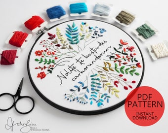 Nolite te Bastardes Carborundorum - Floral Embroidery Pattern & Guide - PDF Digital Download (BeCoProductions)