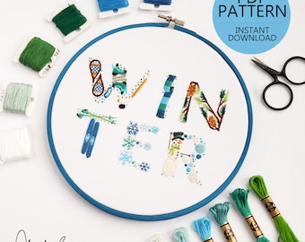 WINTER Text - PDF Digital Download Embroidery Pattern & Guide