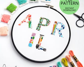APRIL Monthly Text Series - PDF Digital Download Embroidery Series Pattern & Guide
