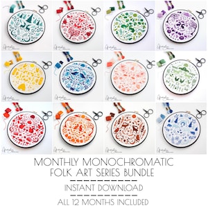 Monochromatic Folk Art Series BUNDLE - PDF Digital Download Embroidery Pattern & Guide